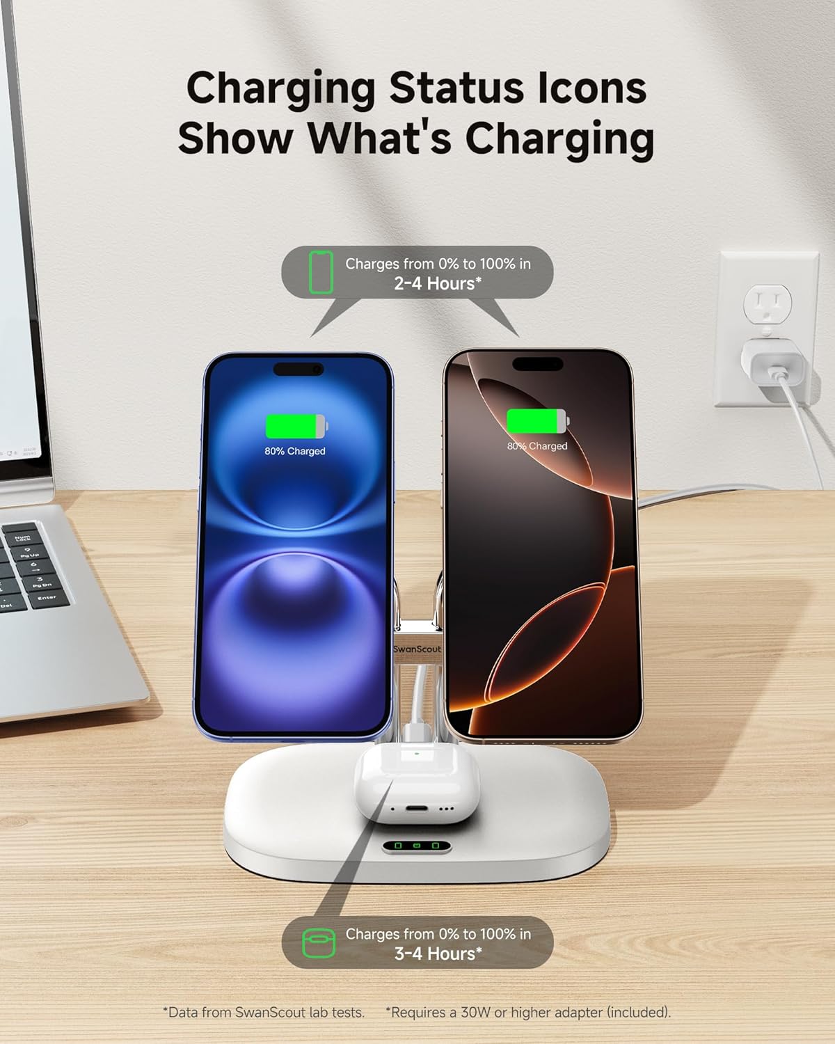 Thumbnail 3 de SwanScout Dual Magnetic Charger 706M (White): 3-in-1 Magnetic Wireless Charger for iPhone 12–17 and AirPods Pro