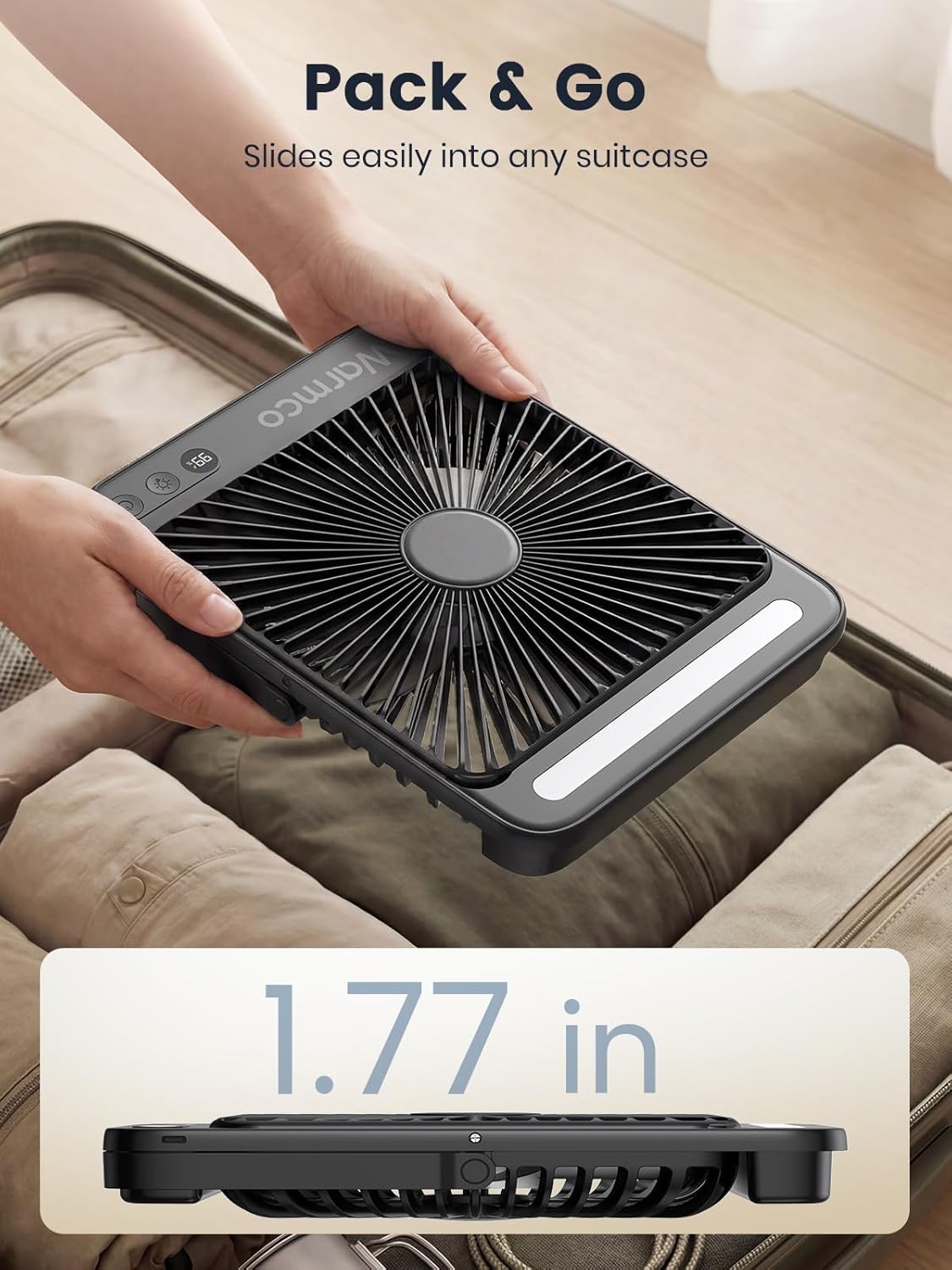 Thumbnail 3 de Warmco 20,000mAh Battery Powered Fan (27cm) with LED Lantern, ultra-slim portable camping fan