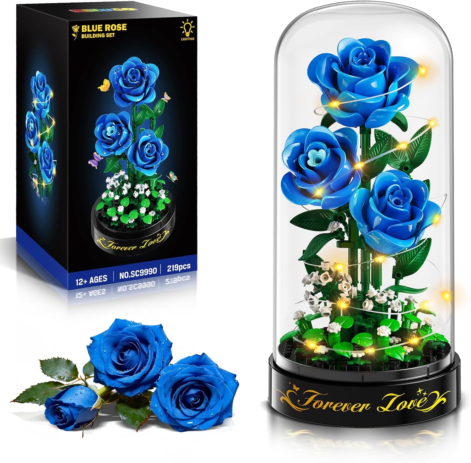 Detalle de HiWEEGO Rosen-Bauset mit LED-Licht und Abdeckung – 219 Teile, Blau