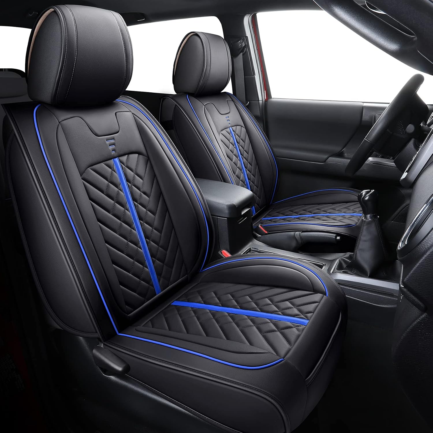 Detalle de Tomatoman Tacoma Car Seat Covers for Toyota Tacoma (2005-2026) — Full Set in Black-Blue