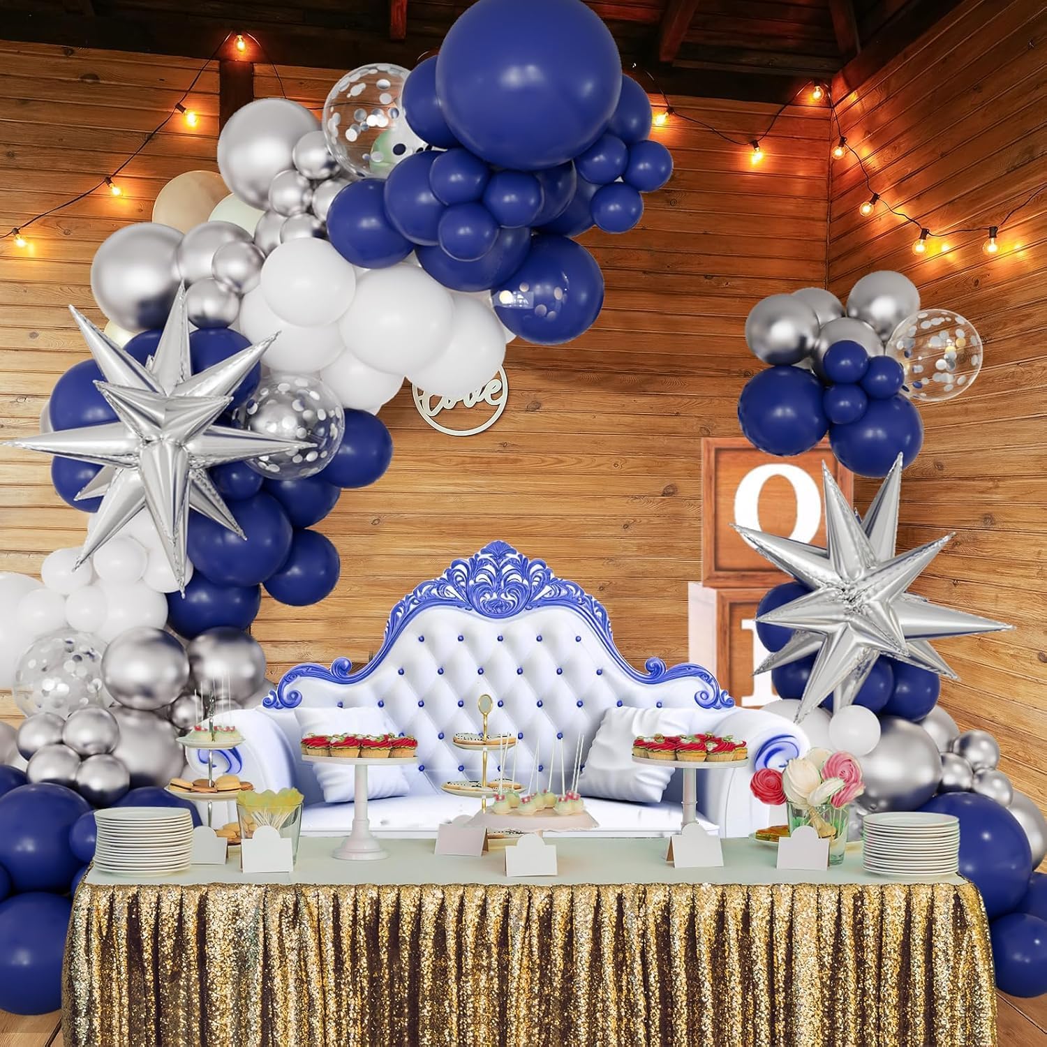Detalle 2 de Navy Blue and Silver Balloon Garland Arch Kit – 146pc Party Decor Set
