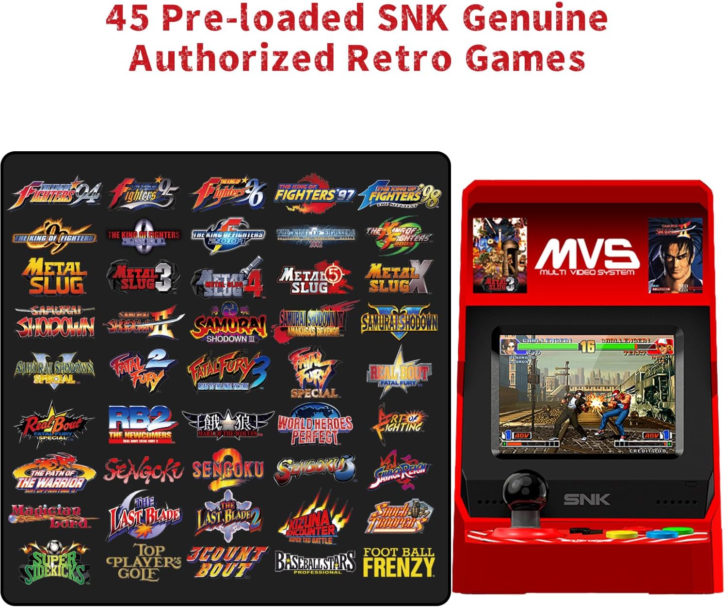 Detalle 2 de UNICO MVS Mini Arcade con set di controller Rossi e 45 giochi SNK Neo Geo (cavo HDMI incluso)