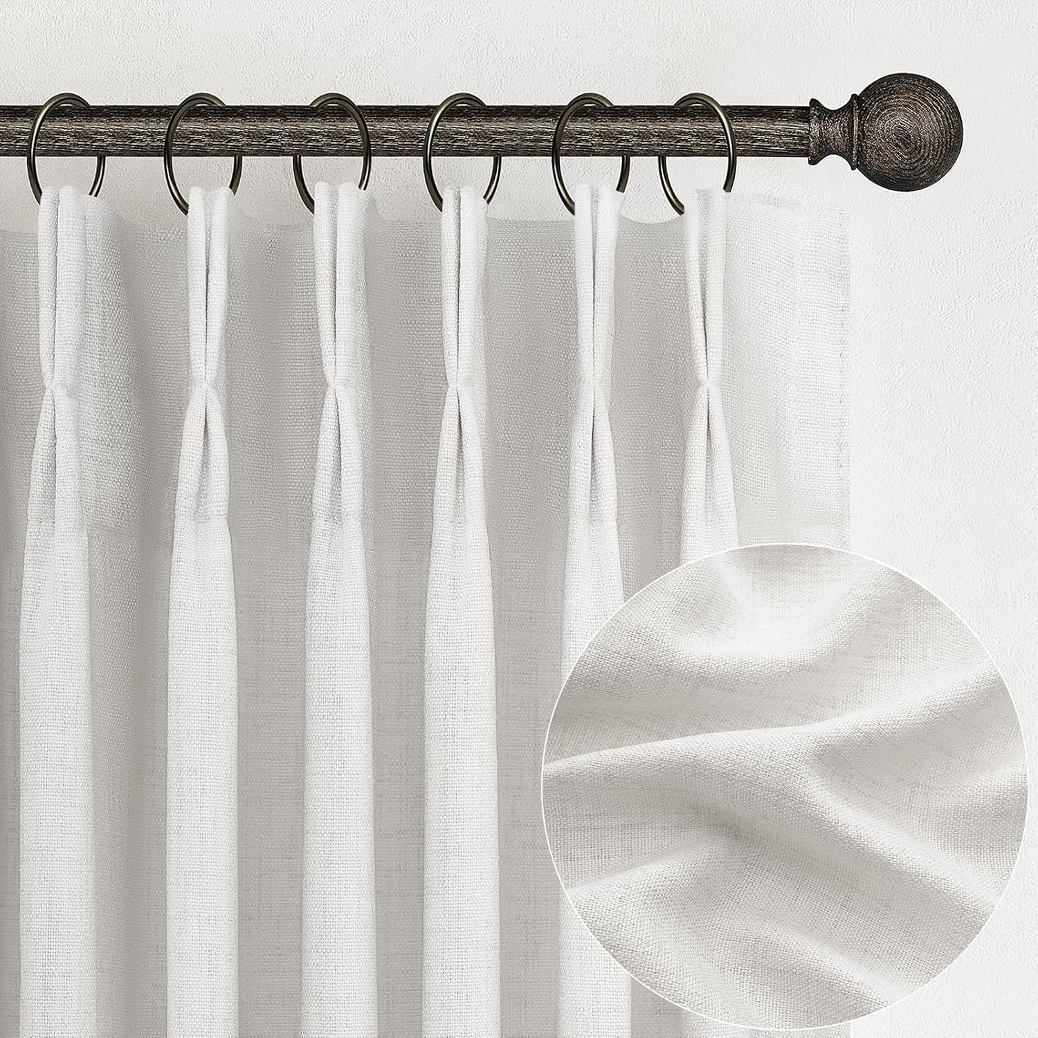 Detalle de PleatedDrapes Pinch Pleated Curtains, 84-Inch Beige White Linen Blend