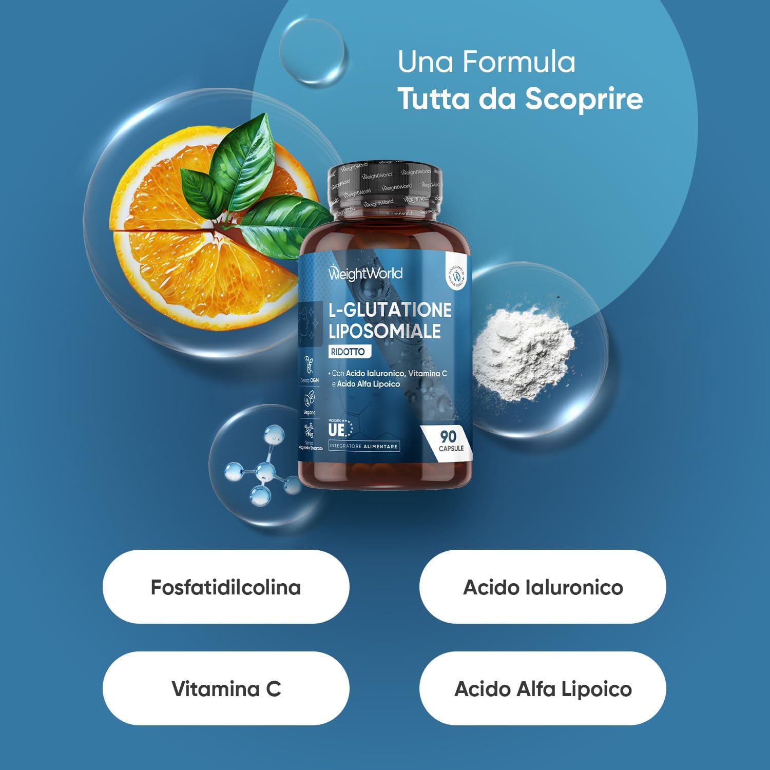 Detalle 2 de Glutatione Liposomiale Ridotto WeightWorld – 90 Capsule Vegane con Vitamina C, Acido Alfa Lipoico e Acido Ialuronico