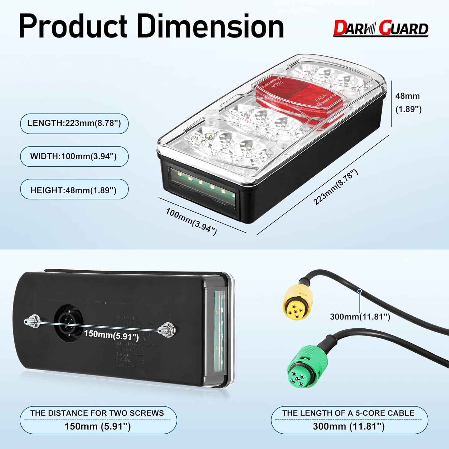 Detalle de DARKGUARD LED Trailer Tail Lights 12V/24V – 7 Functions, IP65, 5-Pin Bayonet Connector