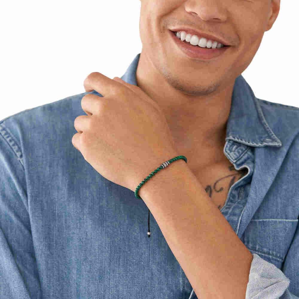 Detalle 2 de Fossil Herren-Edelstahl-Perlenarmband mit Schieberverschluss – poliert, 250 mm