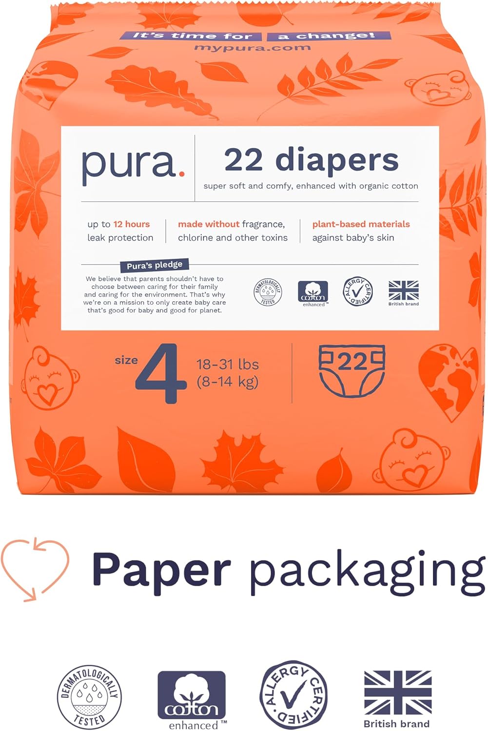 Detalle de Pura Size 4 Baby Diapers 18-31 lbs