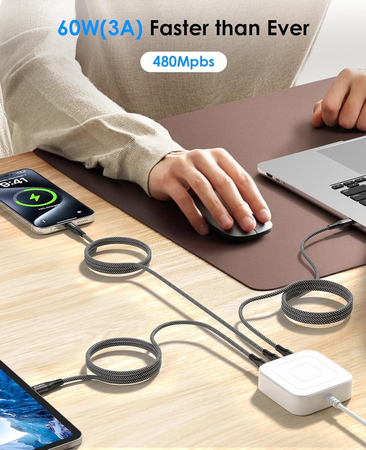 Detalle 1 de Magtame Cable Magnético USB-C 1m, Carga Rápida 60W ⚡