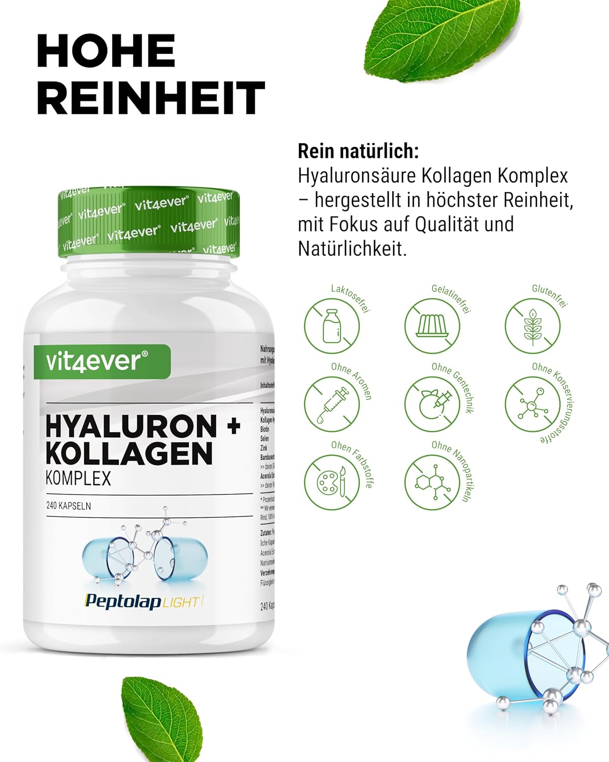 Thumbnail 3 de vit4ever Hyaluronsäure Kollagen Komplex 240 Kapseln 💊