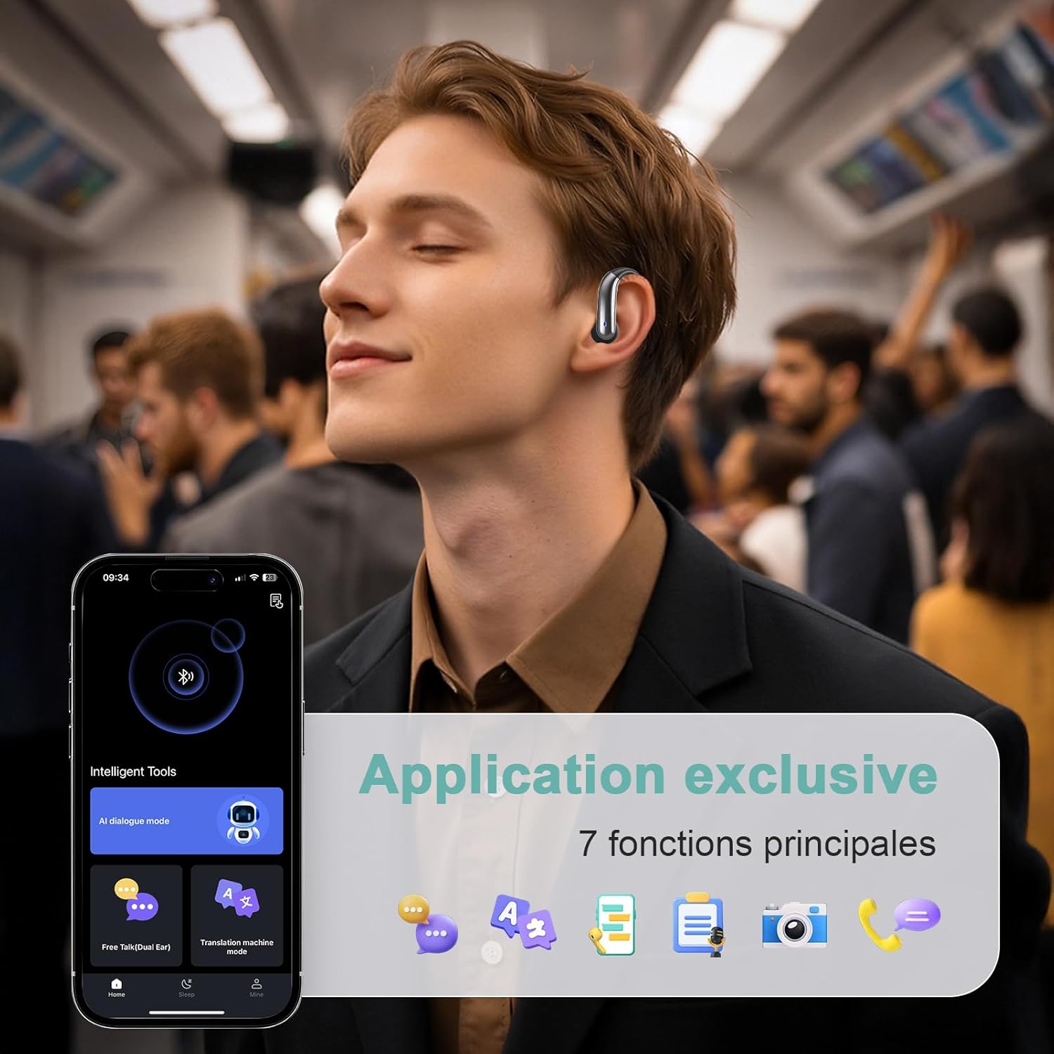 Thumbnail 6 de AI Instant Translator Casque 164 Langues — Écouteurs ouverts 4 en 1 pour musique, traduction et voyage