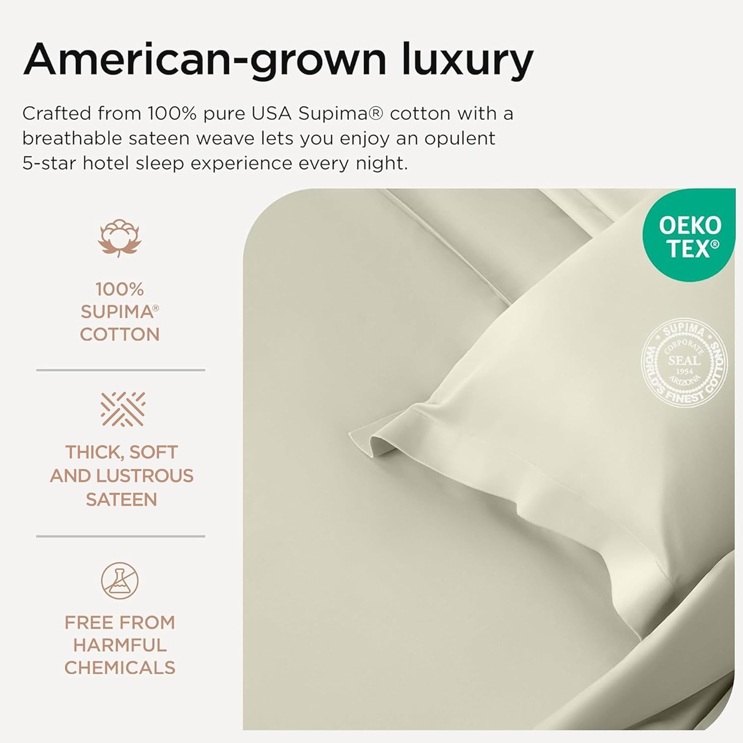 Detalle de Threadmill Home Linen Threadmill 100% Supima Cotton Sheets (1200 Thread Count) Cal King, 4-Piece Ivory Set