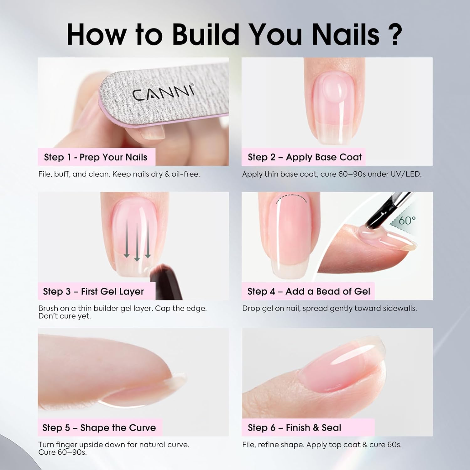 Thumbnail 6 de CANNI 6-Piece 9 ml Quick Builder Nail Gel Set: Clear, Milky White, Nude Pink & Jelly Shades