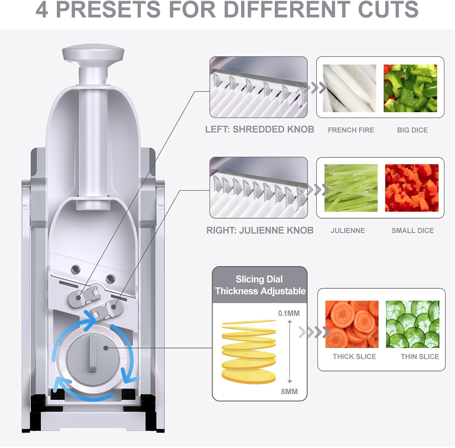 Thumbnail 2 de SupMaKin mandoline manuelle de Cuisine Safety Slicer (gris) — découpe légumes réglable