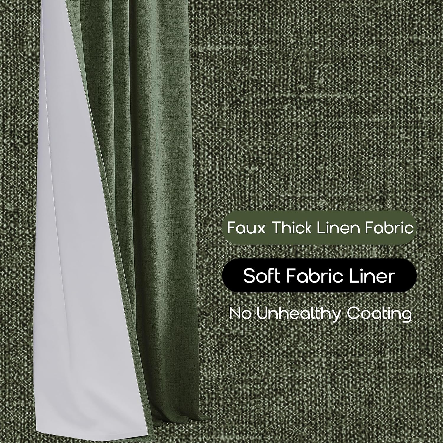 Detalle 2 de PANELSBURG 102 Inch Olive Green Blackout Curtains 🪟