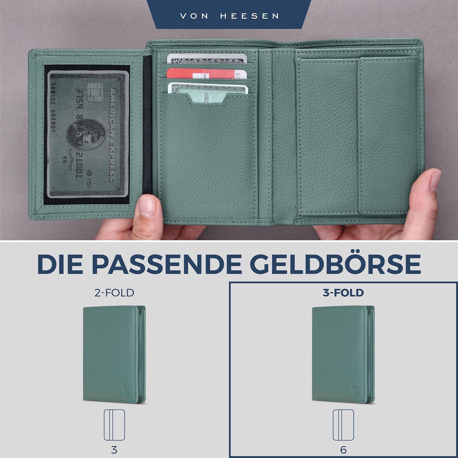 Thumbnail 5 de VON HEESEN RFID-geschützte Echtleder-Geldbörse in Türkis für Damen & Herren