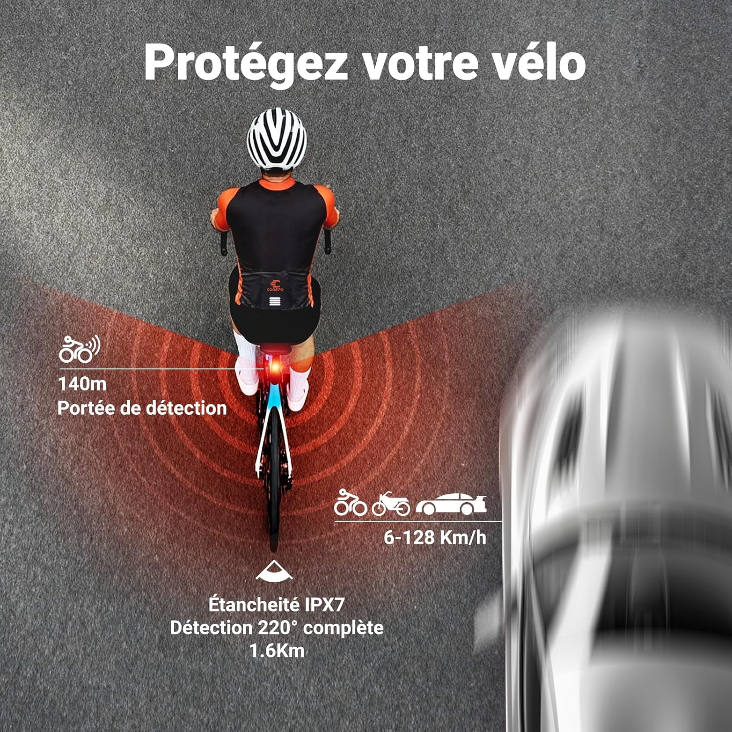 Thumbnail 1 de COOSPO TR70 Feu arrière radar 140m