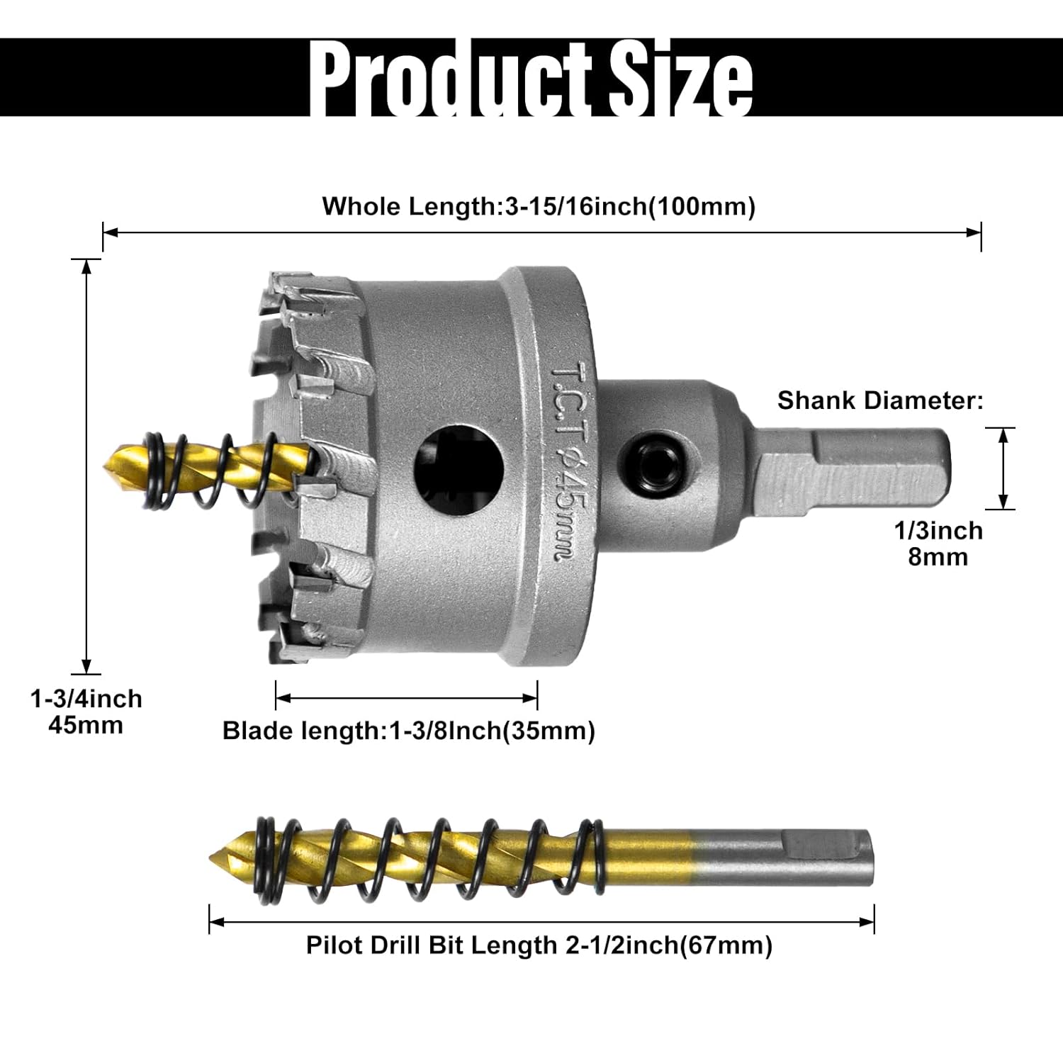 Detalle de SALI Lochsäge Hartmetall-Bohrer TCT-Metall Lochsäge Ø 45 mm – Präzises Löcher schneiden in Edelstahl und mehr