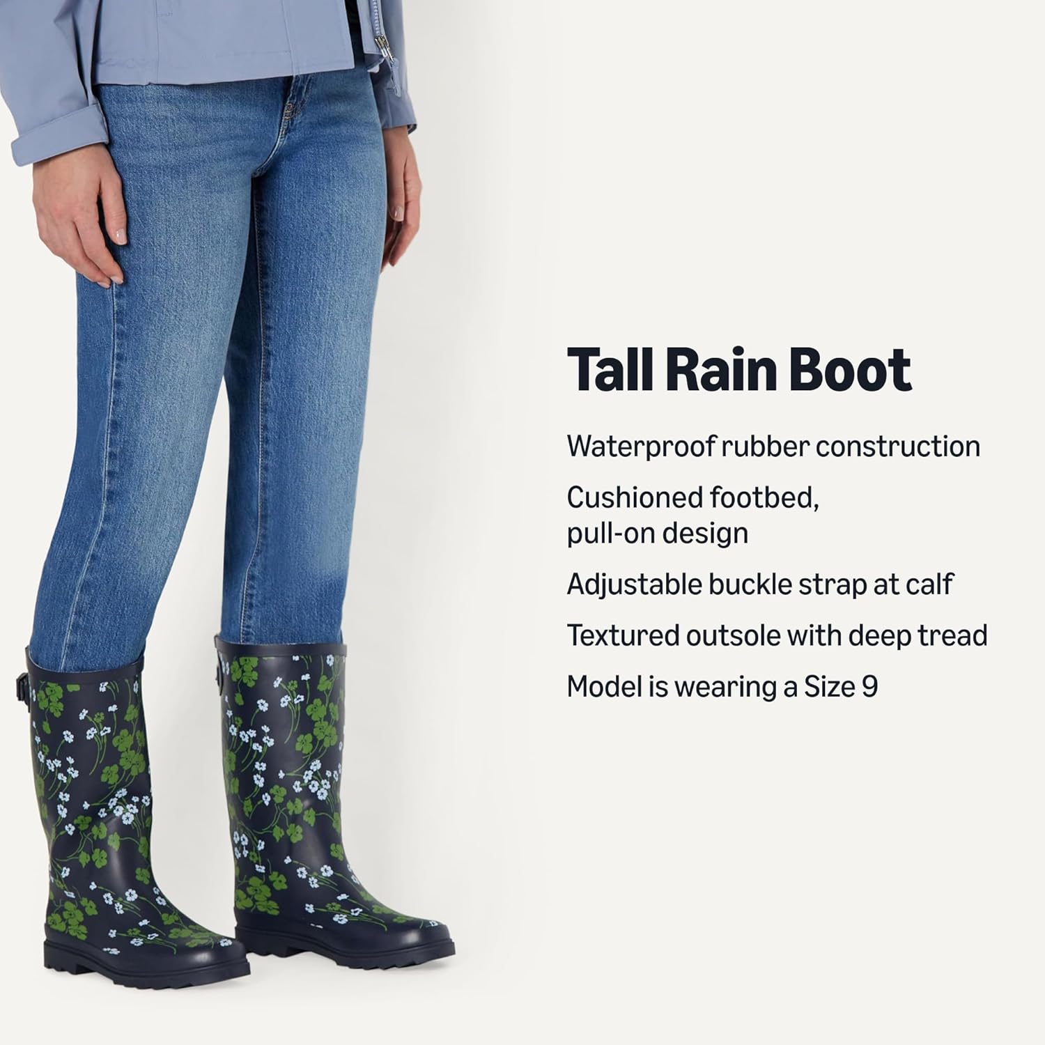 Detalle de Amazon Essentials Women's Waterproof Tall Rain Boot with Adjustable Buckle