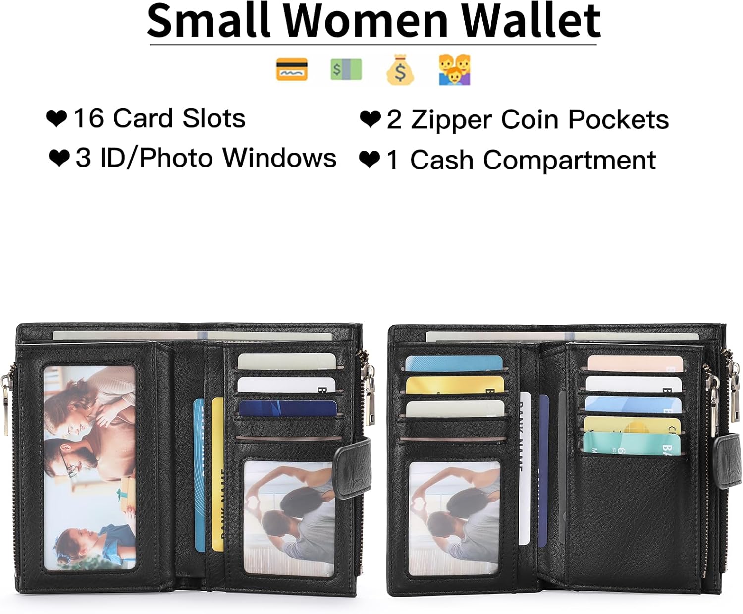 Detalle de GOIACII Leather Purses for Women: Bifold RFID Blocking Wallet with 16 Card Slots and Zip Coin Pockets