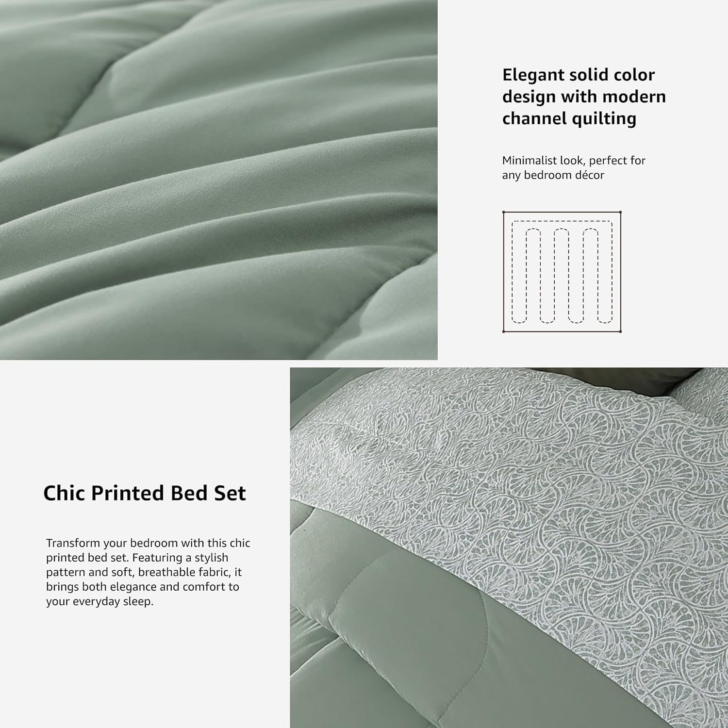 Thumbnail 4 de Monbix Queen Comforter Set - 7 Pieces Sage Green Bed in a Bag