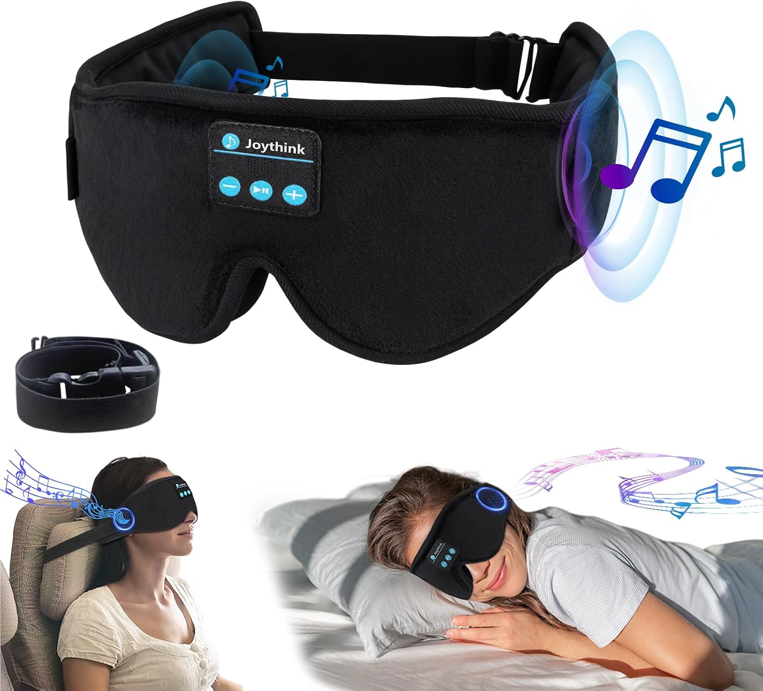 Detalle de Joythink Sleep Headphones Sleep Mask Eye Mask 3D Deep Bluetooth – Black