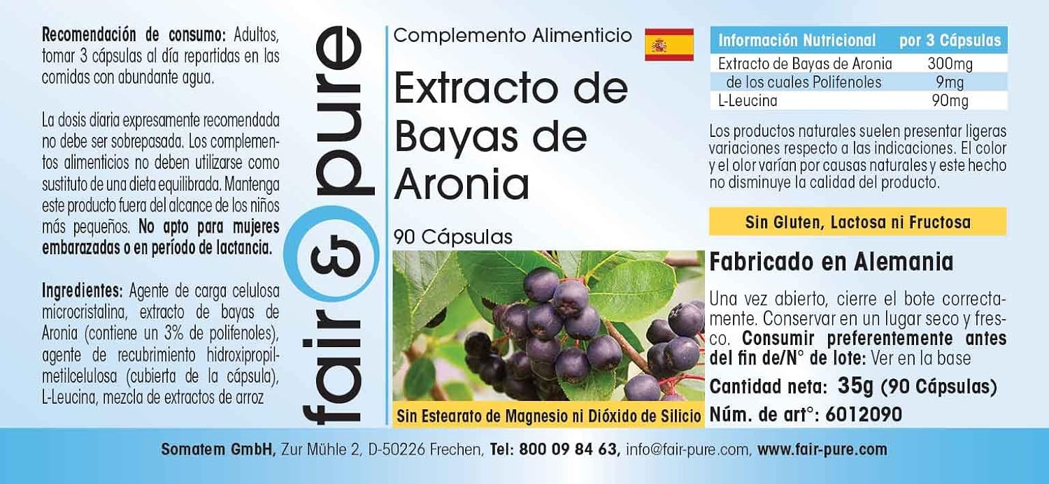 Detalle de Fair & Pure Aroniabeeren Extrakt – 90 Kapseln, standardisiert auf 3 % Polyphenole, vegan, in Deutschland hergestellt