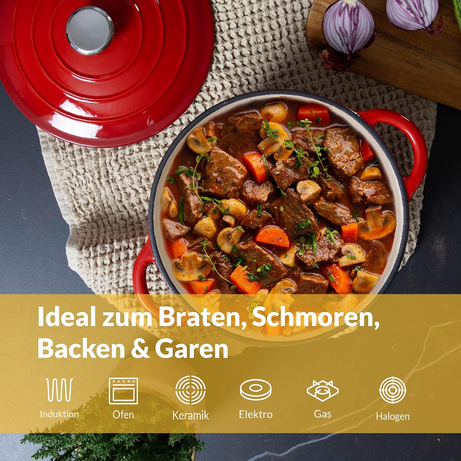 Thumbnail 5 de Chefarone Gusseisen Topf 24 cm (3,5 L) – emaillierter Schmortopf mit Deckel für Brotbacken, Schmoren & Braten