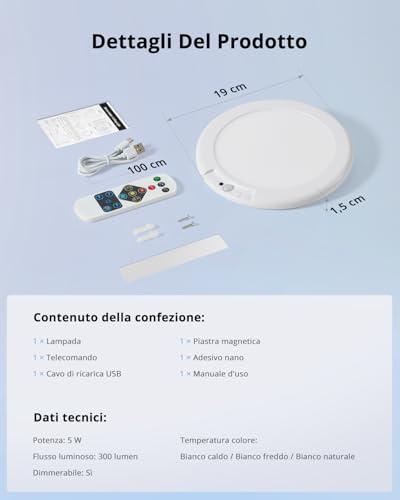 Thumbnail 7 de Combuh Lampada a Batteria con Sensore di Movimento e Controllo Remoto – Plafoniera LED Senza Fili per Garage e Spazi Privati