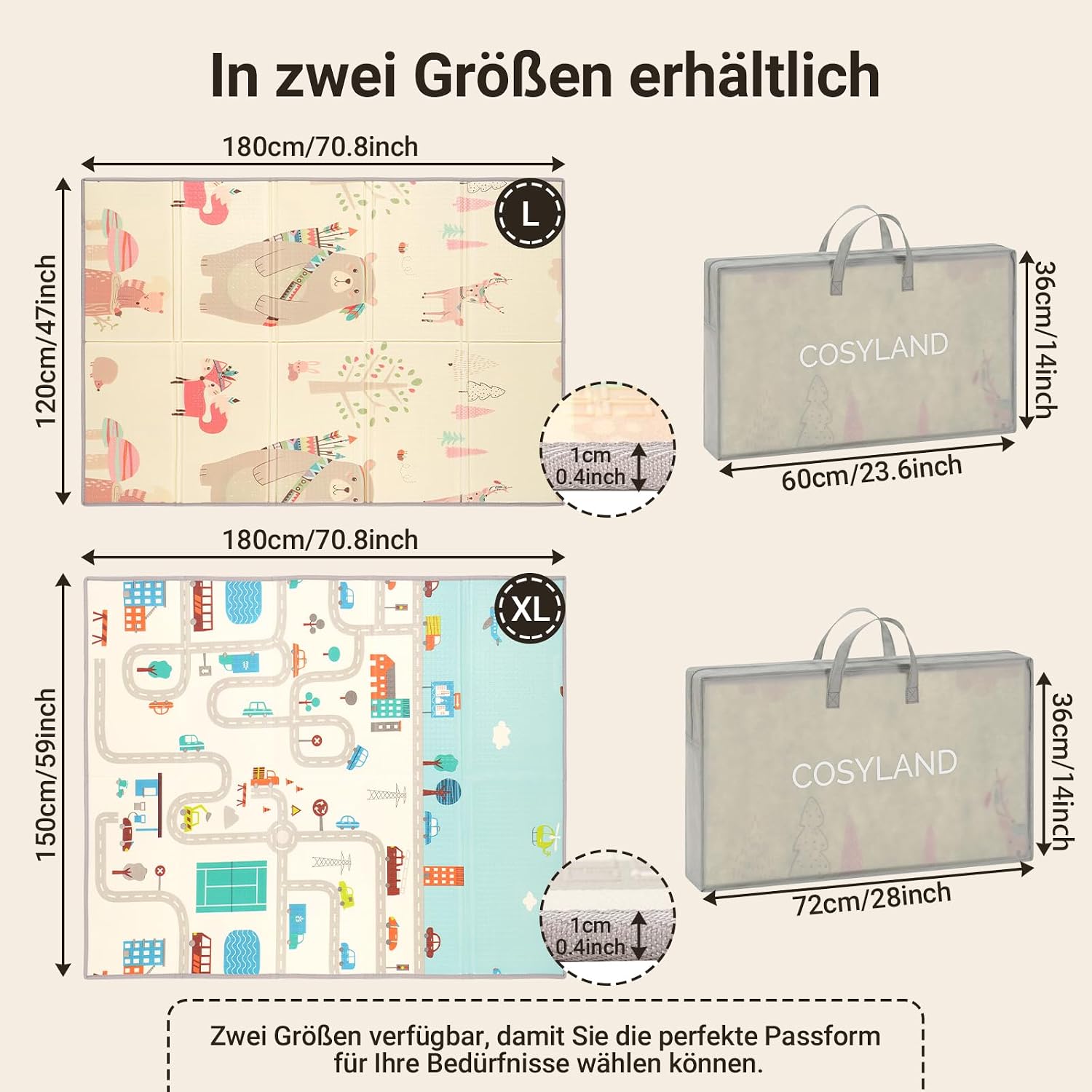 Thumbnail 2 de COSYLAND Krabbelmatte Baby Faltbar 150x180x1 cm – Doppelseitige XPE Spielmatte mit Motiven