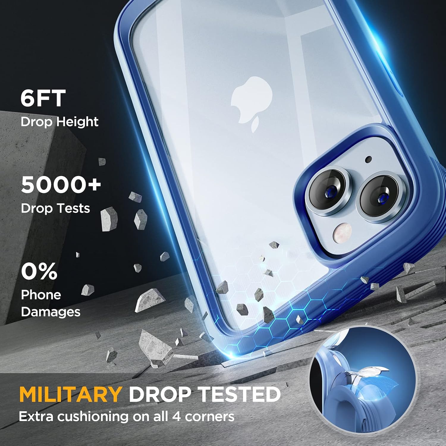 Detalle 2 de Miracase iPhone 14 6.1-inch Case with Built-in 9H Glass Screen Protector (Capri Blue)