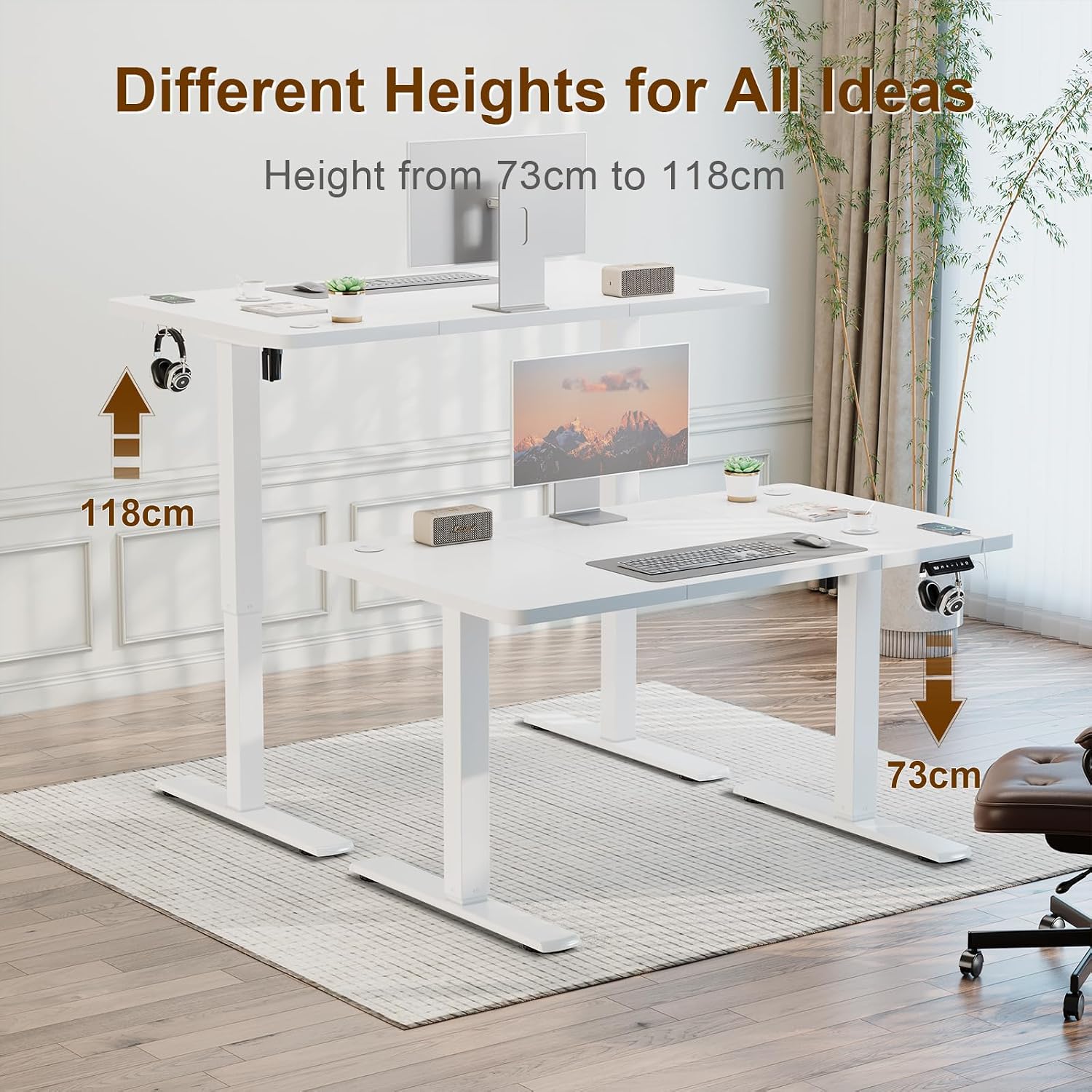 Detalle de JUMMICO Scrivania Regolabile in Altezza con Caricatore USB – 140 x 60 cm, standing desk