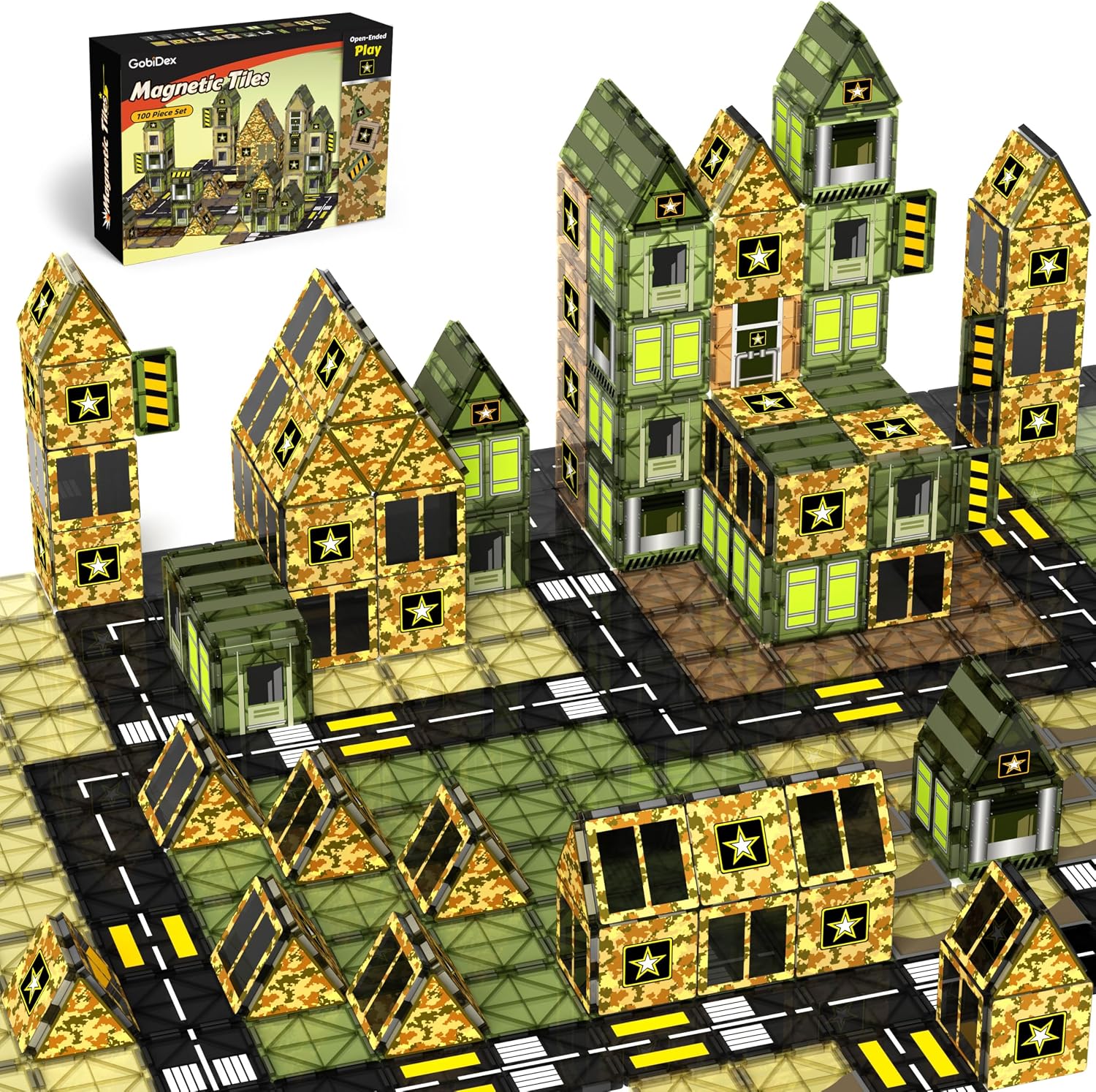 Detalle de GobiDex 100PCS Army Magnetic Tiles 🧩