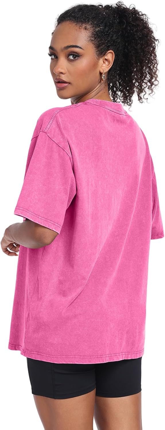 Thumbnail 4 de Oversized Damen-T-Shirt Rundhals Kurzarm – Vintage-Look, Basic Casual