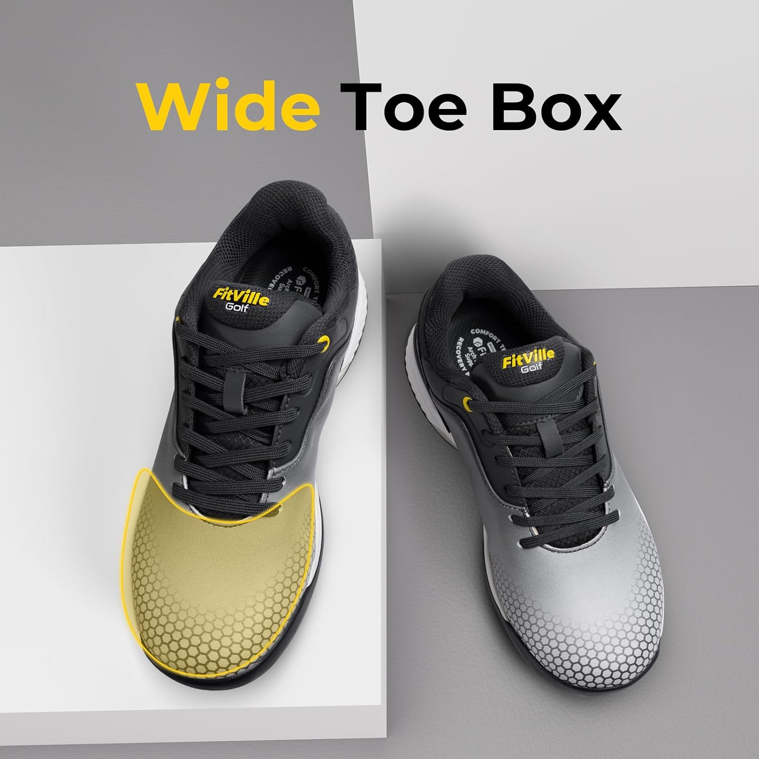 Detalle de FitVille Mens Golf Shoes Extra Wide Fit Casual Trainers – Water Resistant Non Slip Spiked Outdoor Sneakers