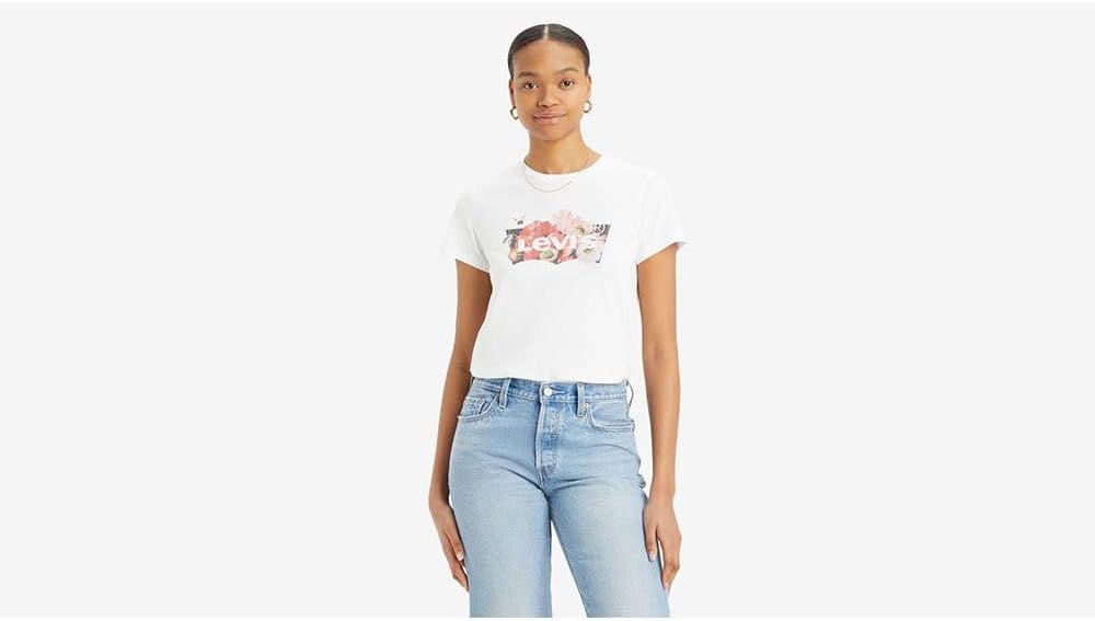 Detalle de Levi's Femme The Perfect Tee T-Shirt, Floral BW Fill Bright White – XS