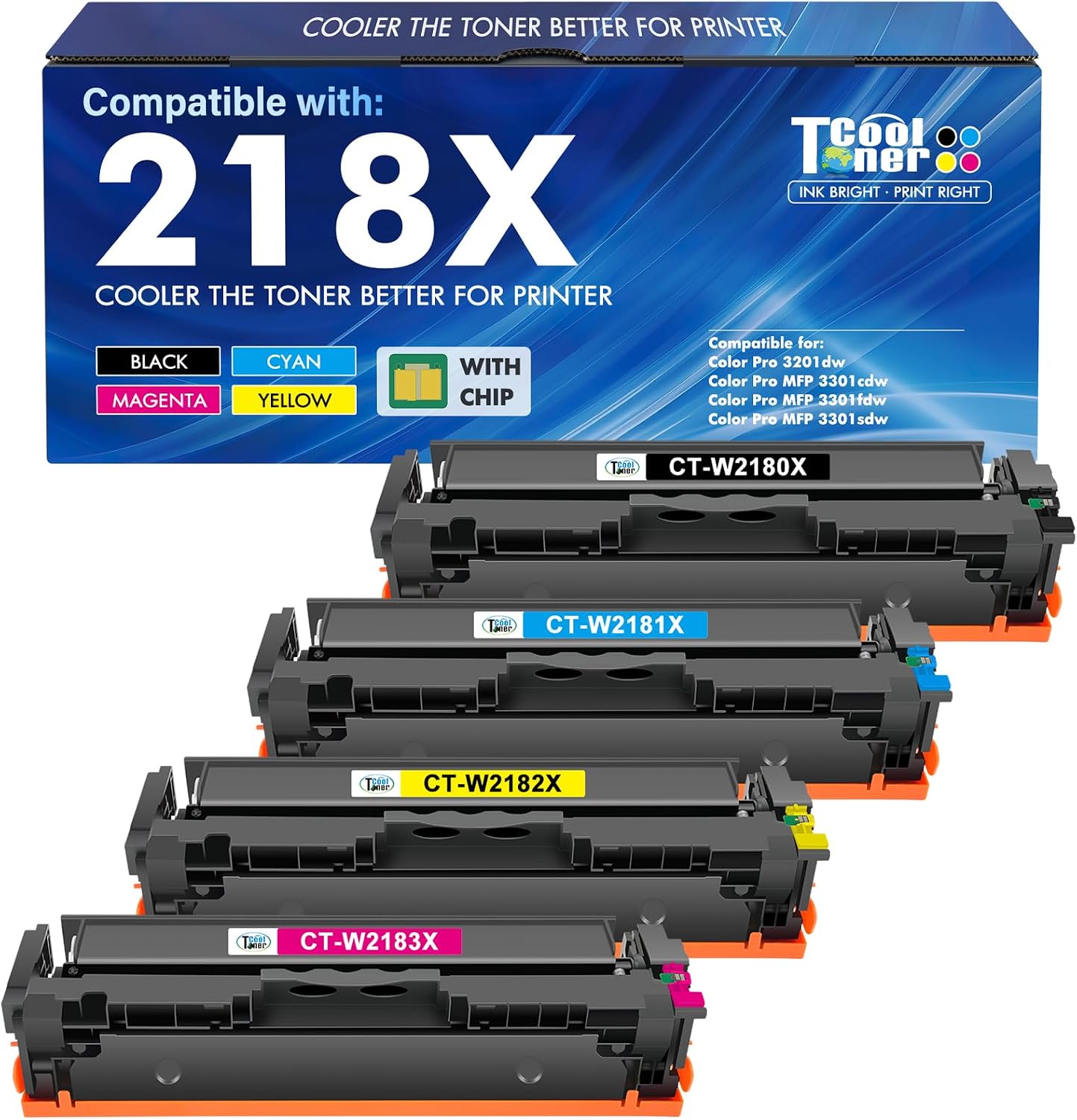 Detalle de Cool Toner 218X 4-Pack Compatible Toner Cartridges with Chip, Black and Color