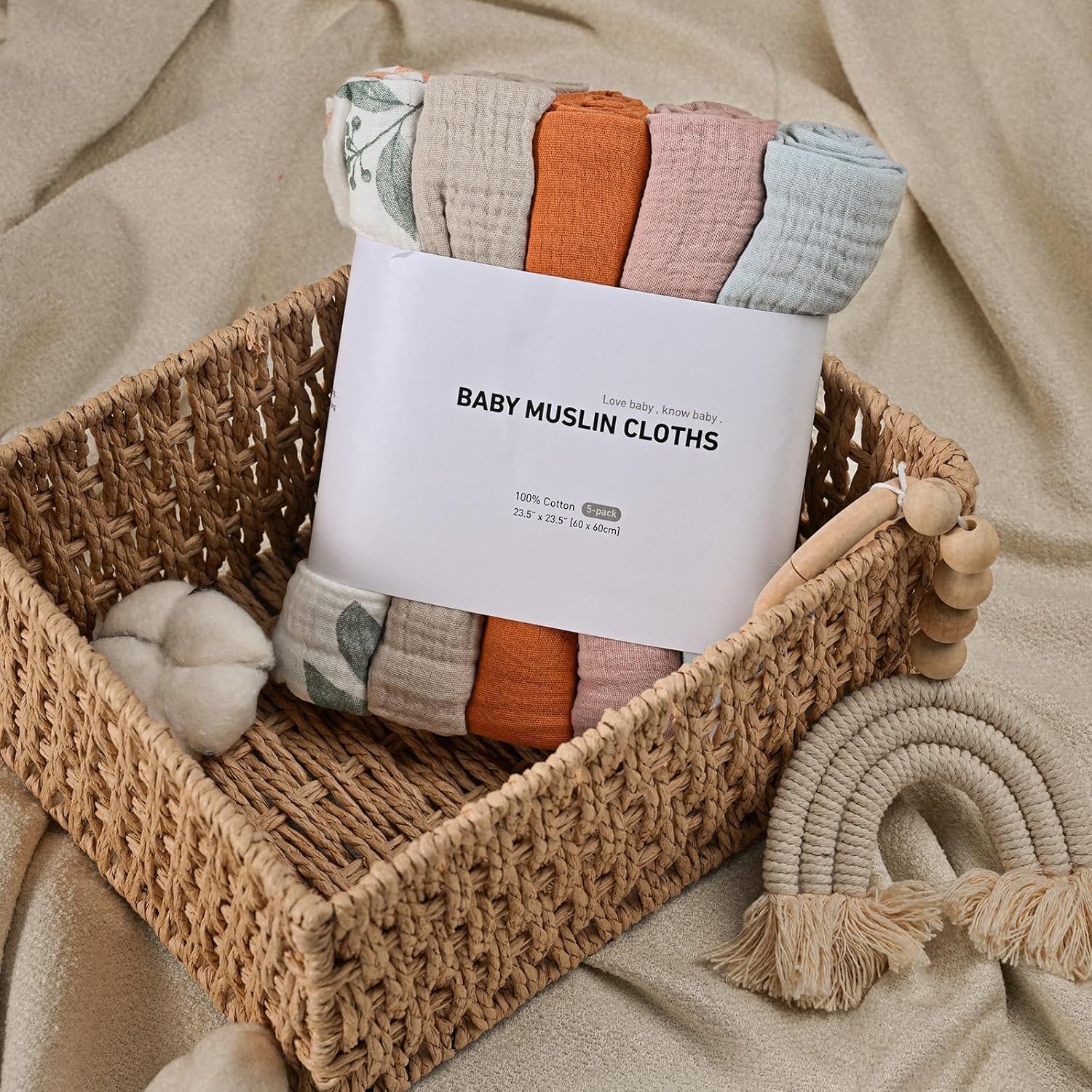 Thumbnail 5 de Musselintücher für Baby-Musselinquadrate (60 x 60 cm) – 5er-Set atmungsaktive Mullwindeln / Spucktücher