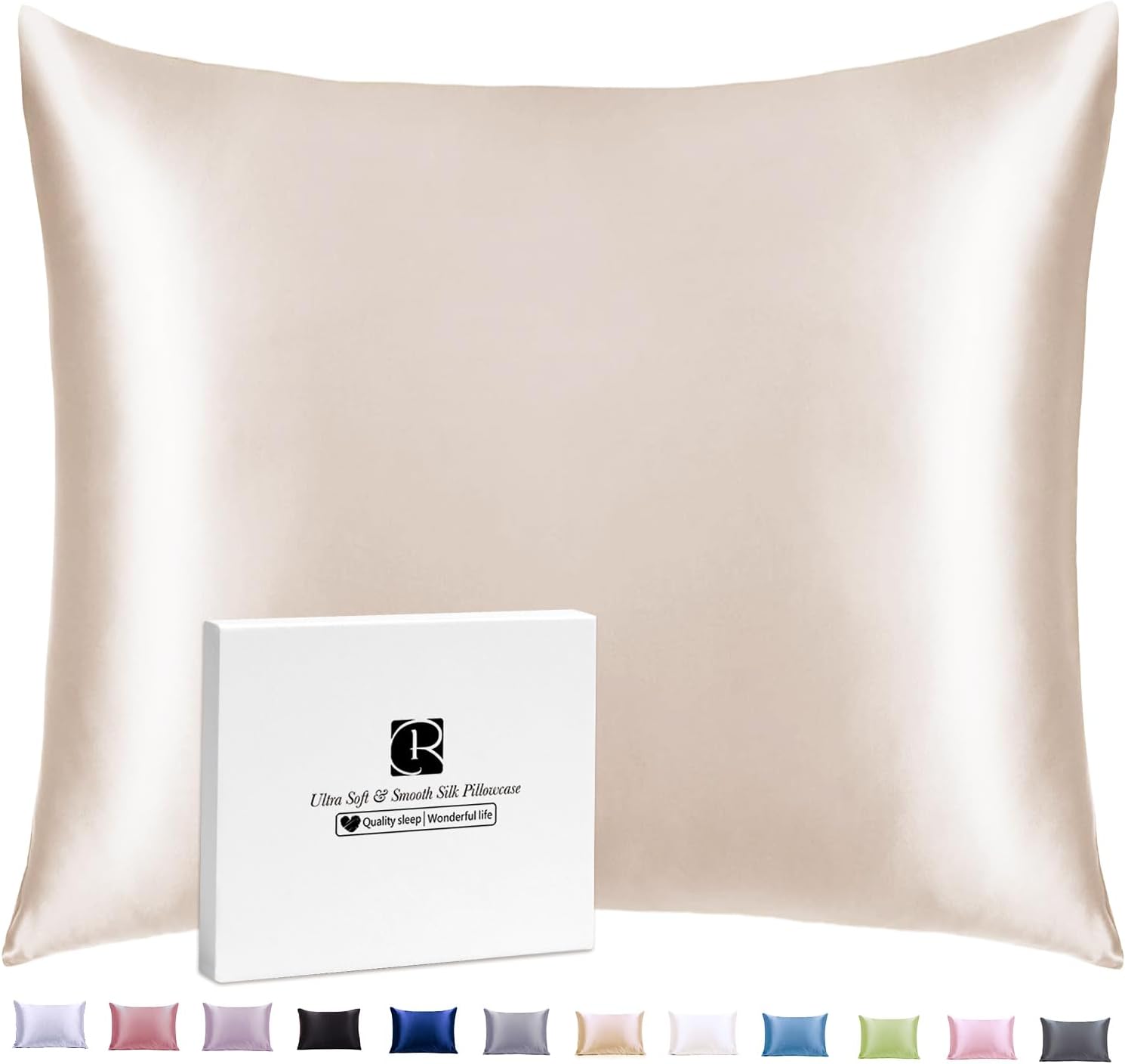 Detalle de SeidenKissenbezug 80x80 Ravmix aus Maulbeerseide – 1 Kissenbezug mit verstecktem Reißverschluss, Beige