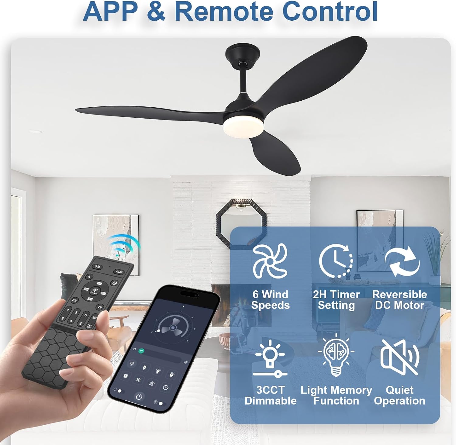 Thumbnail 6 de AIROPLUX 52IN-3BLD-BK 52-inch Ceiling Fan with Dimmable LED and App Control