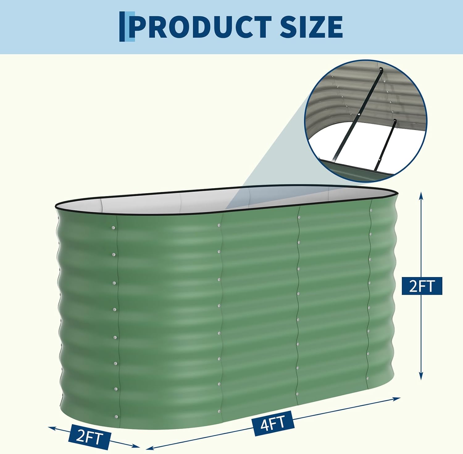 Detalle 2 de Garvee yJ8FkF3Sip0IKqiJL7MaGg 4x2x2ft Oval Galvanized Raised Garden Bed