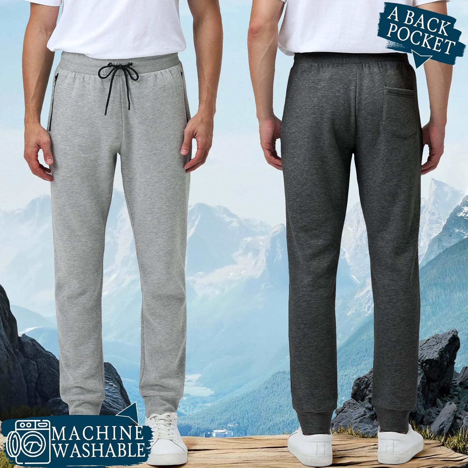 Thumbnail 1 de Loofure Men’s Fleece Sweatpants 3-Pack Joggers with Zipper Pockets