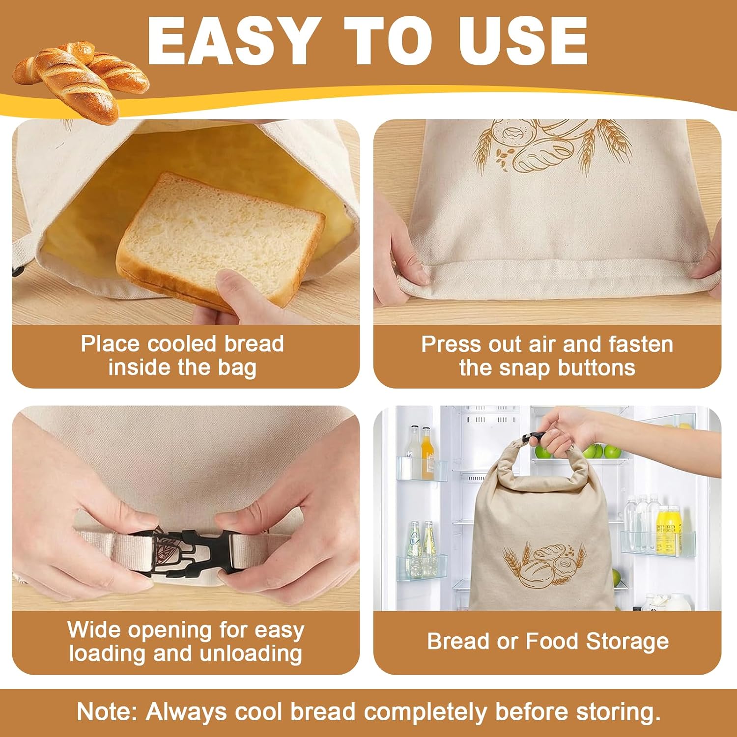 Thumbnail 4 de Beeswax Bread Bag for Homemade Loaves (17x13 in) – Linen, Reusable & Freezer Safe