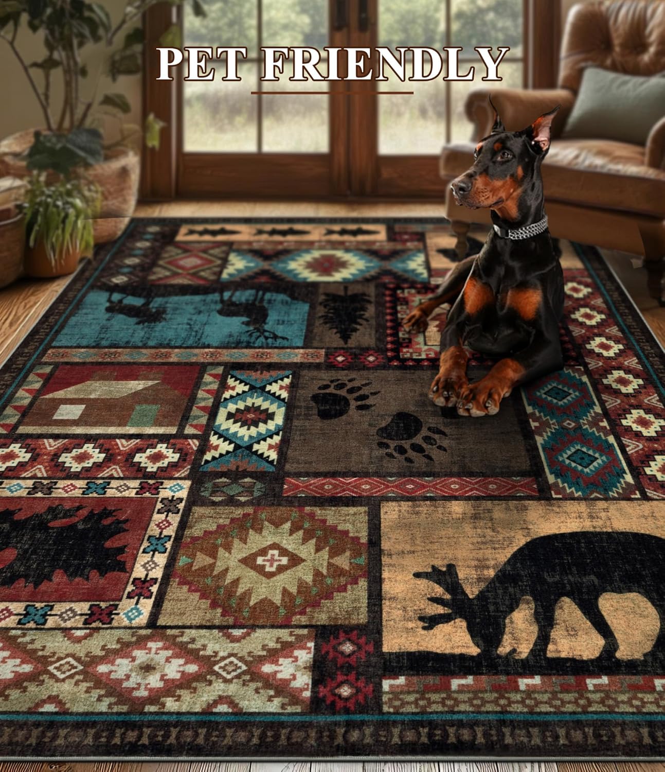 Thumbnail 4 de YIHOUSE Rustic Cabin Area Rug (5x7) — Machine Washable Lodge Bear Rug with Non-Slip TPR Backing
