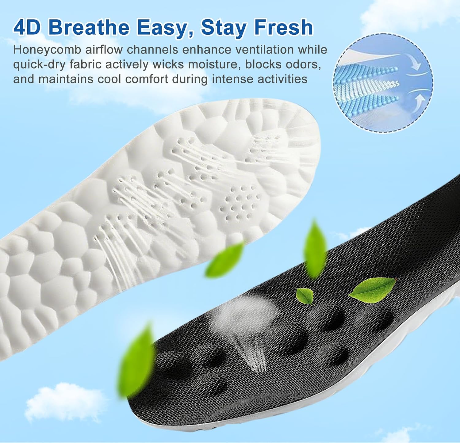 Detalle de Giwytey 4D Cloud Insoles, Memory Foam Inserts with Arch Support, Black