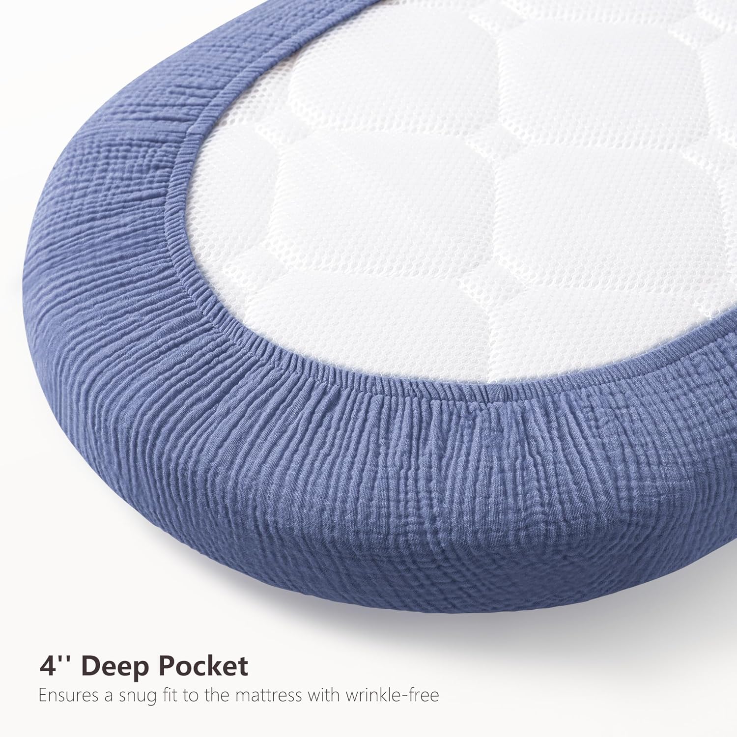 Thumbnail 3 de Muslin Moses Basket Sheets 2 Pack – 100% Cotton, 83x43cm (Blue Moon)