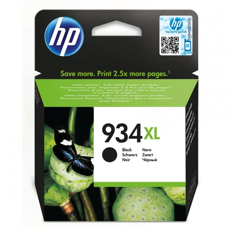 Detalle de Cartucho de Tinta Original HP 934XL Negro — alta capacidad para impresión frecuente