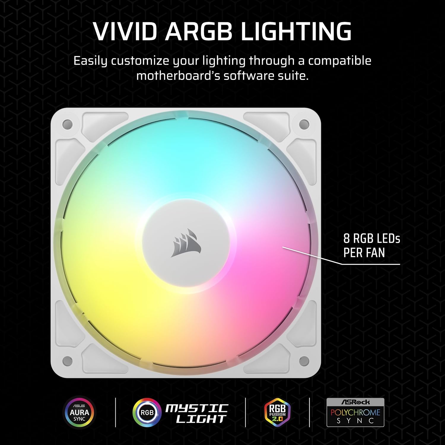 Detalle de CORSAIR RS120 ARGB CO-9050184-WW 120 mm PWM Fan, White, Daisy-Chain