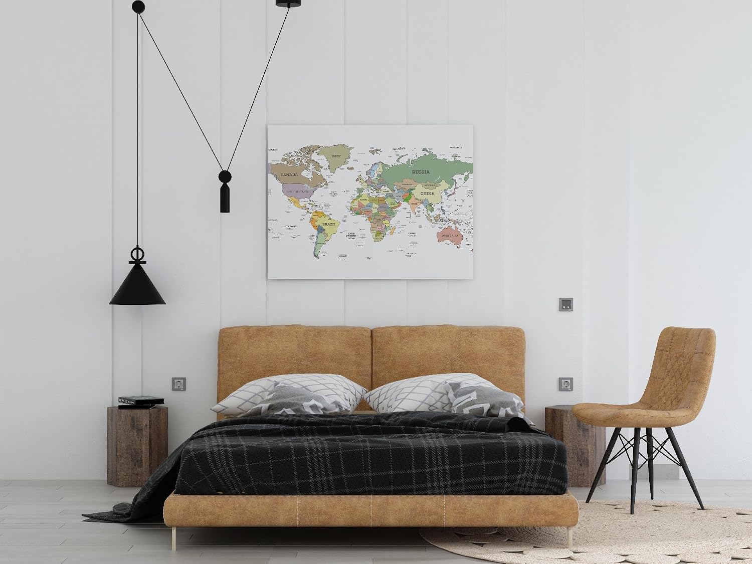 Detalle de Framed concept världskarta på duk 120 × 80 cm med kork och engelska texter
