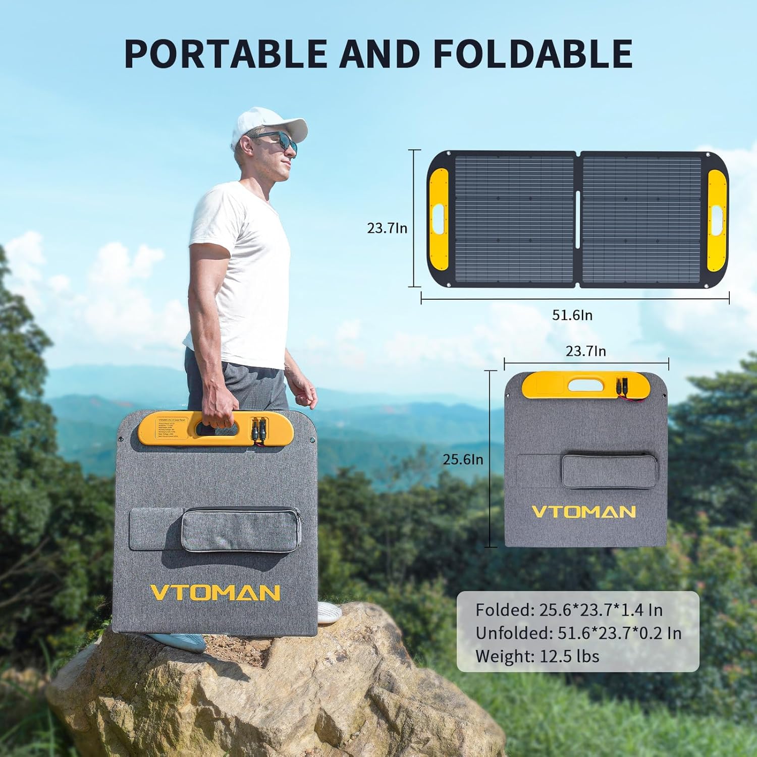 Thumbnail 1 de VTOMAN VS110 110W Portable Solar Panel: Foldable, IP67, 23% Efficient for Outdoor Power Needs