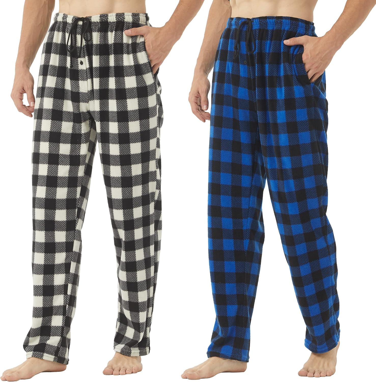 Detalle 2 de YUSHOW Lot de 2 Pantalons de Pyjama Homme polaire à carreaux